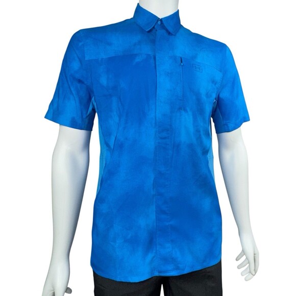 Under Armour Shirt Mens Medium Fitted Blue Fish Pro Hybrid Button Up MSRP $60 - Picture 1 of 11